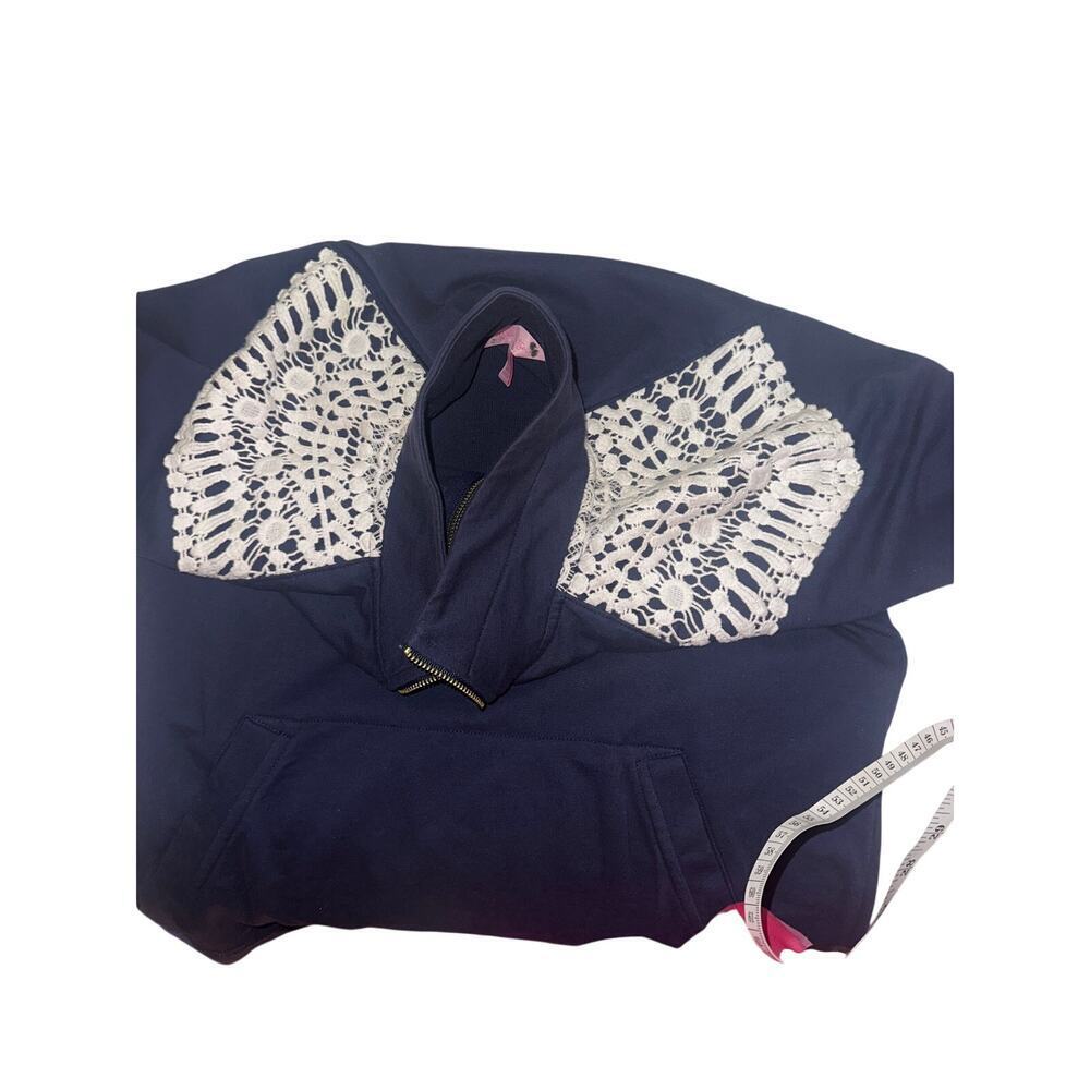 Lilly Pulitzer Skipper Popover Small Navy Blue Crochet Lace Quarter Zip Pullover - Picture 5 of 7
